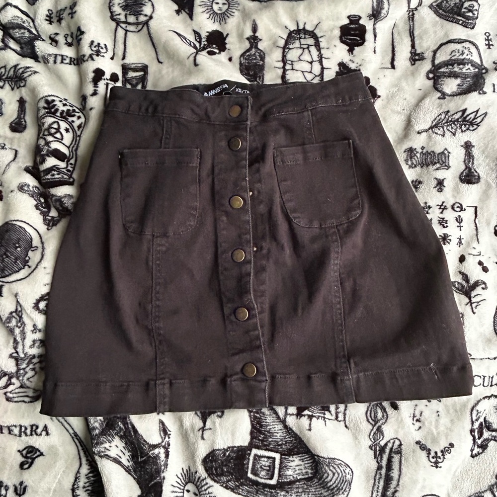 Button up Black Jean Skirt